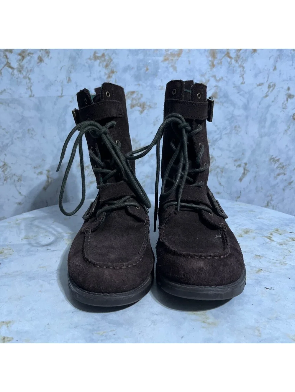 Polo Ralph Lauren Ranger Youth Kids Size 6M Shoes Brown Green Suede Buckle Boots